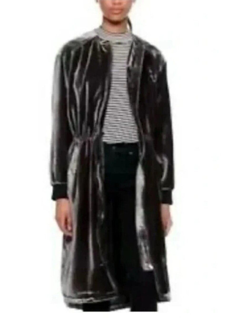 Gap Silky Velvet Midi Bomber Jacket Color Pavement Grey Size M - Picture 4 of 7